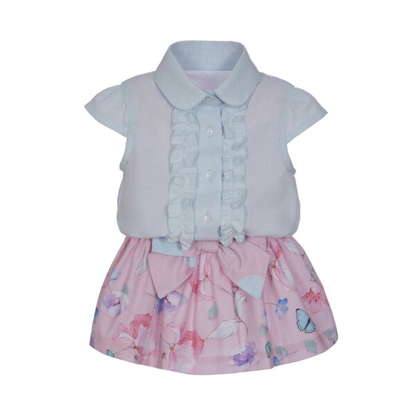 Fiyonk Detaylı Fırfırlı 2li Gömlek Elbise Set