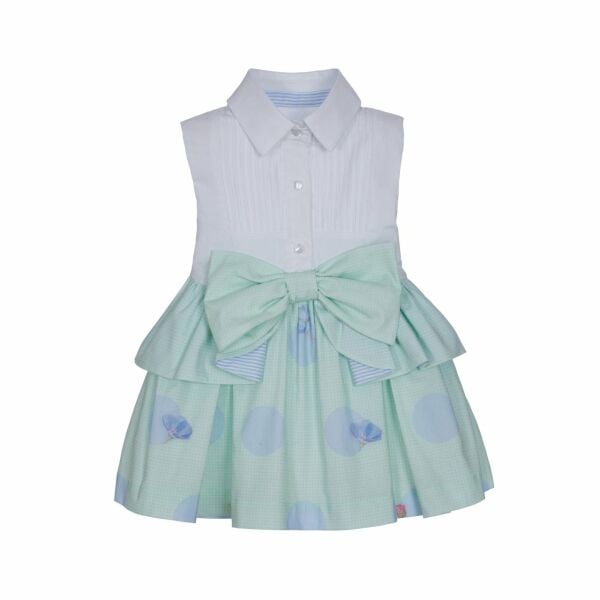 Pileli Gömlek Detaylı Fiyonklu Kız Çocuk Elbise