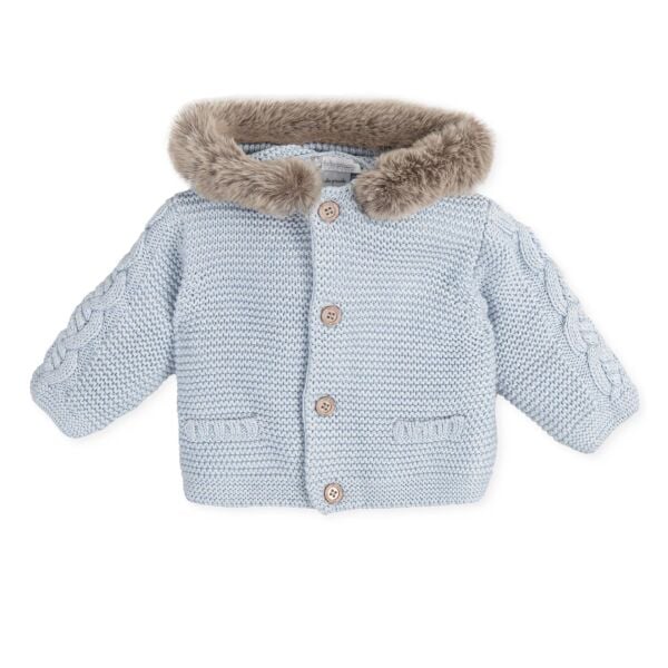 Tutto Piccolo Kürk Kapüşonlu Mavi Erkek Bebek Hırka