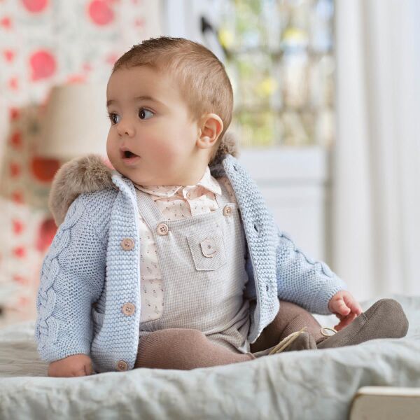 Tutto Piccolo Kürk Kapüşonlu Mavi Erkek Bebek Hırka