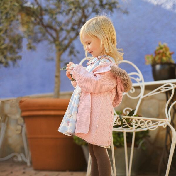 Tutto Piccolo Kürk Kapüşonlu Pembe Kız Bebek Hırka