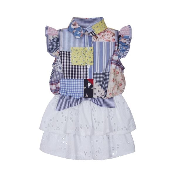Patchwork 2li Kız Çocuk Gömlek Elbise Set