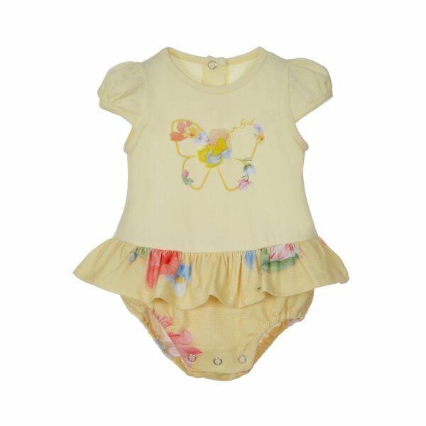 Çiçek Detaylı Bebe Yaka Kız Bebek Body Tulum