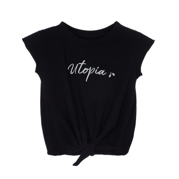 İşlemeli Belden Bağlamalı Kız Çocuk T-shirt
