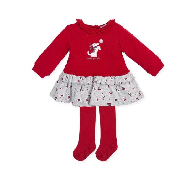 Tutto Piccolo Kırmızı 2li Kız Bebek Elbise - Çorap Set
