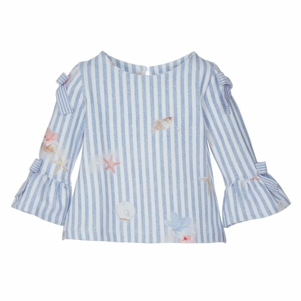 Deniz Temalı Fiyonklu Kız Çocuk Bluz