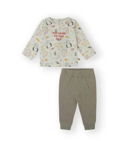 Hayvan Desenli 2li Erkek Bebek Bluz Pantolon Set