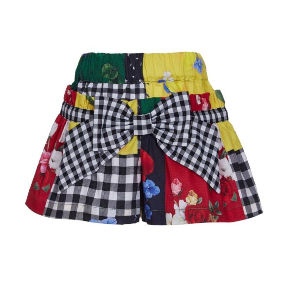 Fiyonklu Patchwork 2li Kız Çocuk T-shirt Şort Set