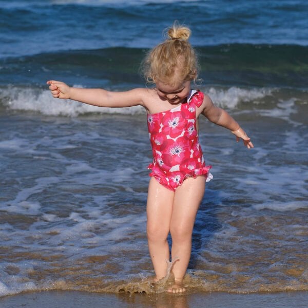 Sırt Dekolteli Tek Omuzlu Kız Çocuk Mayo