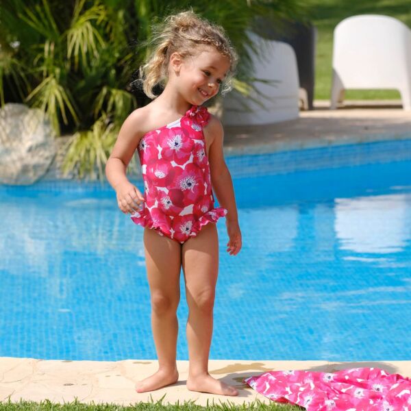 Sırt Dekolteli Tek Omuzlu Kız Çocuk Mayo