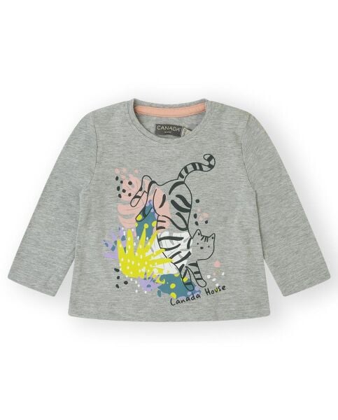 Canada House Kedicik Baskılı Kız Bebek T-shirt