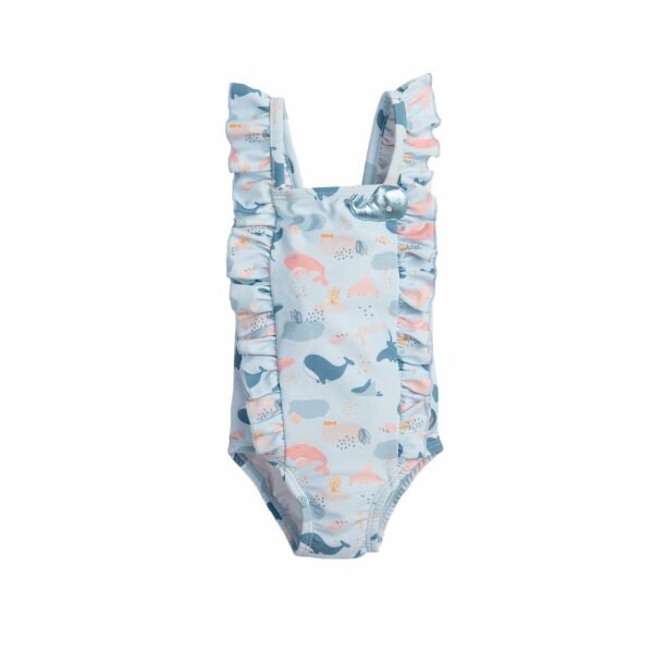 Balina Desenli Fırfırlı Mayo