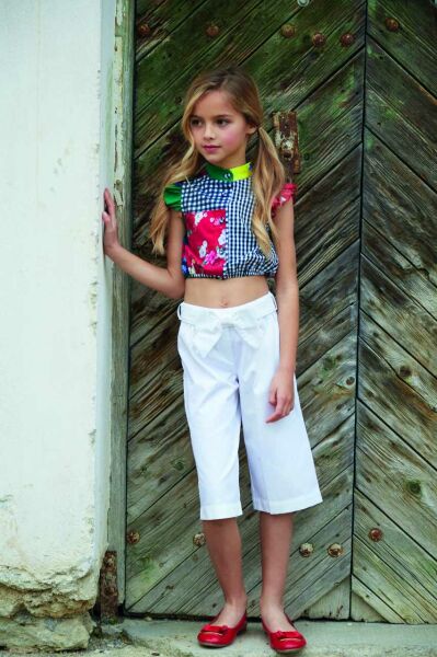 Colorblock Fiyonklu 2li Kız Çocuk Bluz Pantolon Set