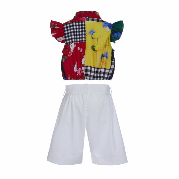 Colorblock Fiyonklu 2li Kız Çocuk Bluz Pantolon Set