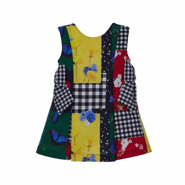 Fiyonklu Patchwork Kız Çocuk Elbise