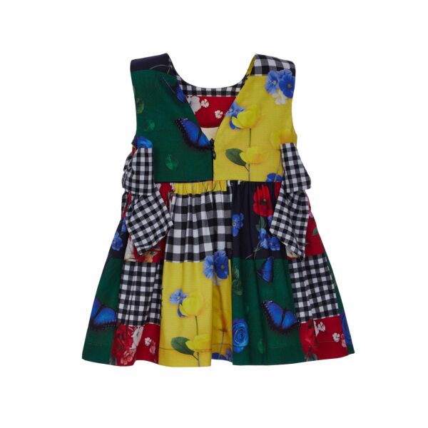 Fiyonklu Patchwork Kız Çocuk Elbise