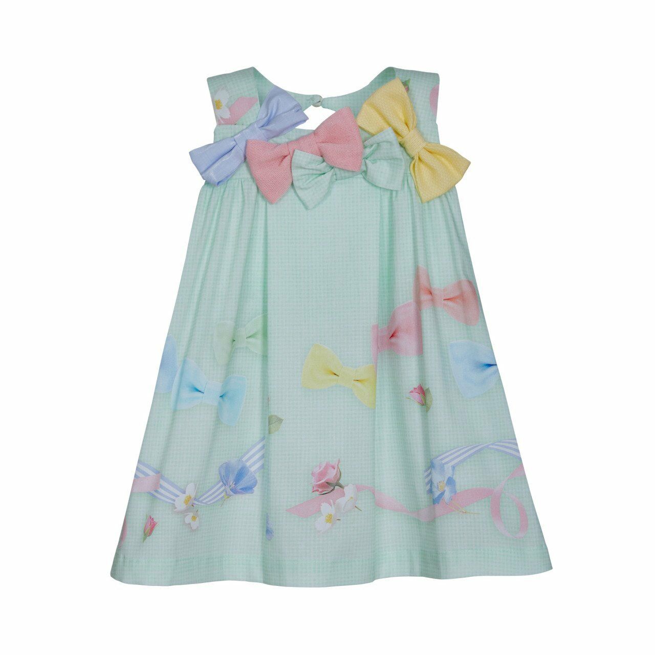 Renkli Fiyonklu Sırt Dekolteli Pötikare Elbise