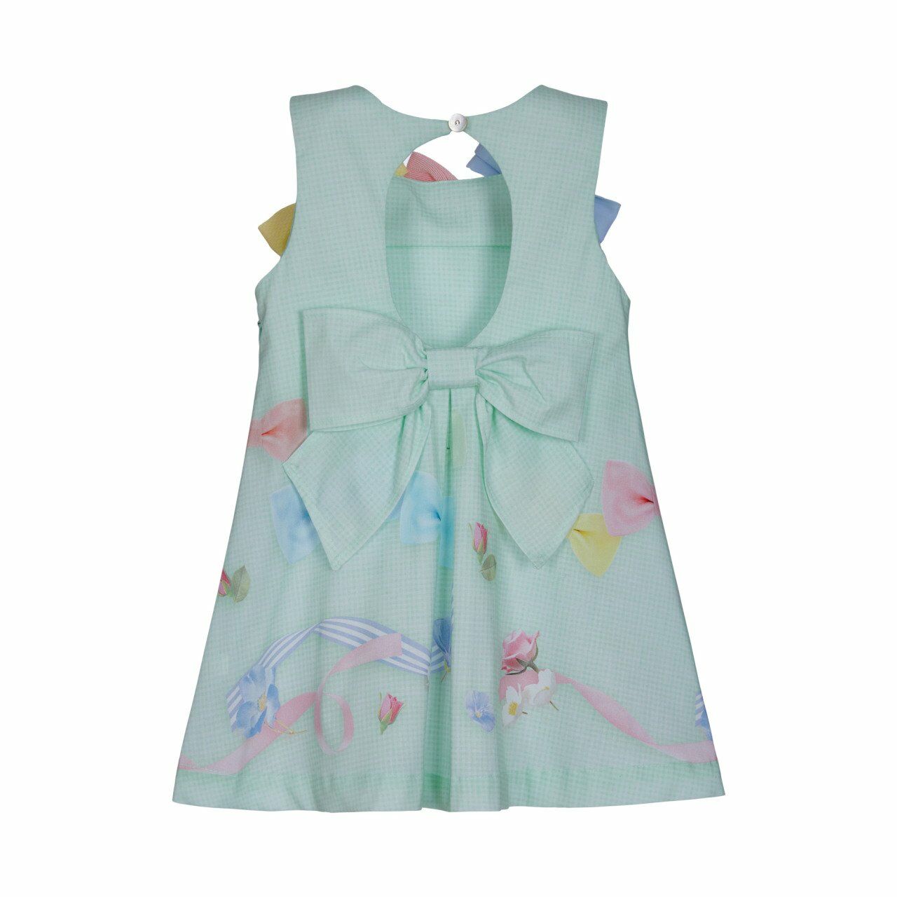 Renkli Fiyonklu Sırt Dekolteli Pötikare Elbise