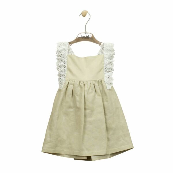 Dantel Askılı Keten Kız Çocuk Elbise