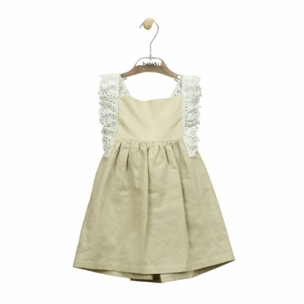 Dantel Askılı Keten Kız Çocuk Elbise