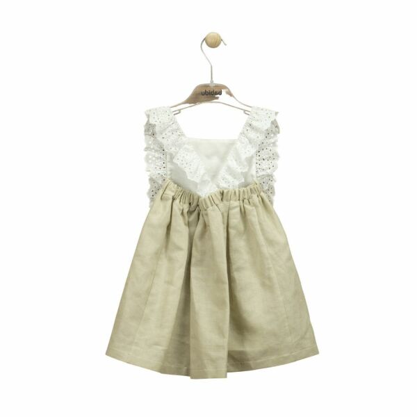 Dantel Askılı Keten Kız Çocuk Elbise