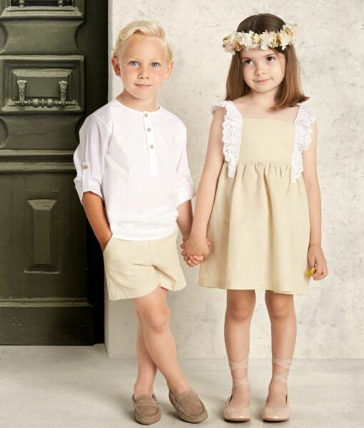 Dantel Askılı Keten Kız Çocuk Elbise