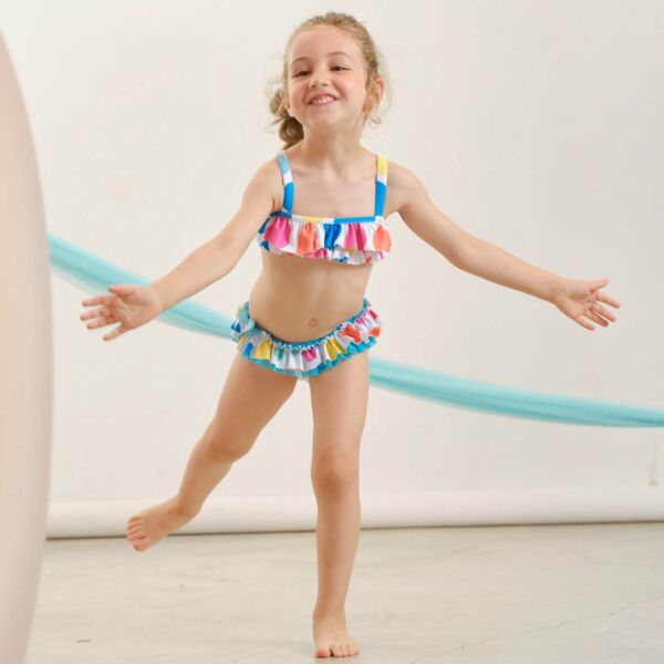 Renkli Puantiyeli Fırfırlı Bikini Set