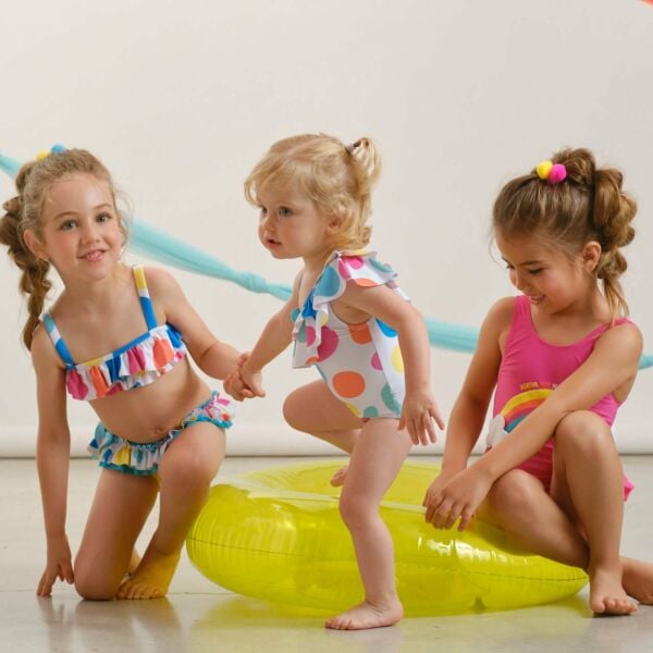 Renkli Puantiyeli Fırfırlı Bikini Set