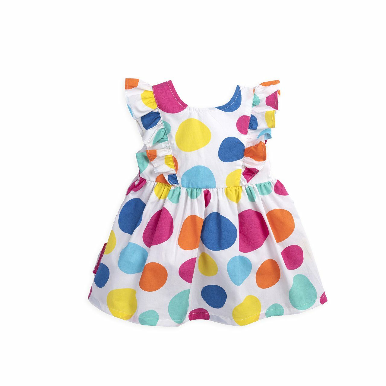 Renkli Puantiyeli Sırt Dekolteli Kız Çocuk Elbise