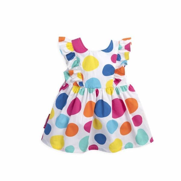 Renkli Puantiyeli Sırt Dekolteli Kız Çocuk Elbise