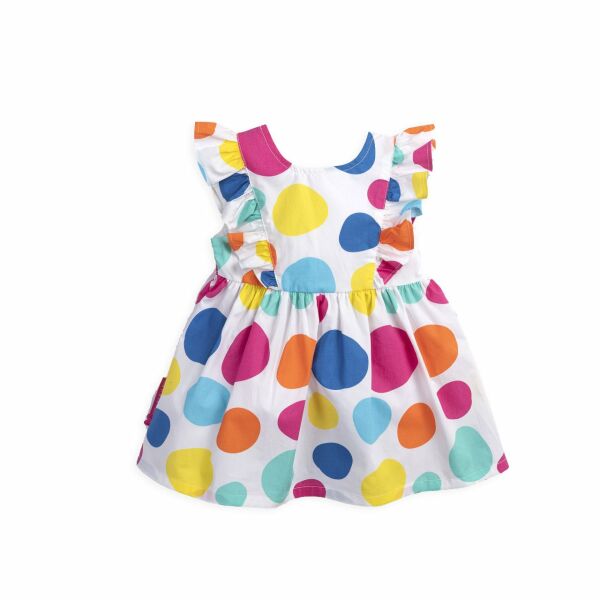 Renkli Puantiyeli Sırt Dekolteli Kız Çocuk Elbise