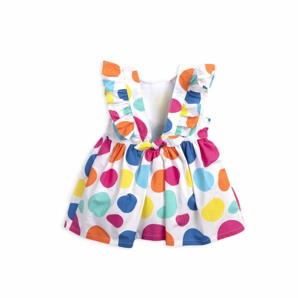 Renkli Puantiyeli Sırt Dekolteli Kız Çocuk Elbise