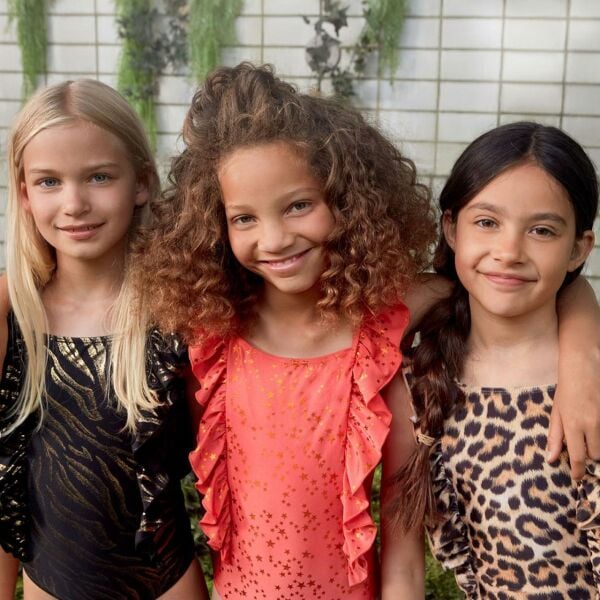 Parlak Yıldız Desenli Kız Çocuk Mayo