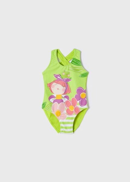 Sırtı Çapraz Askılı Yeşil Kız Çocuk Mayo