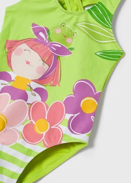 Sırtı Çapraz Askılı Yeşil Kız Çocuk Mayo