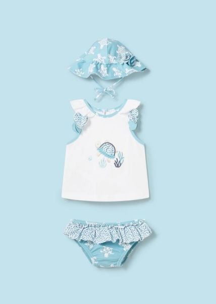 Mayoral 3lü Kız Bebek T-shirt Mayo Şapka Set