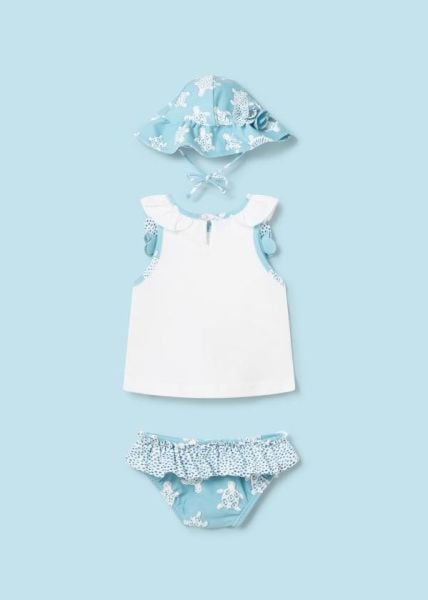 Mayoral 3lü Kız Bebek T-shirt Mayo Şapka Set