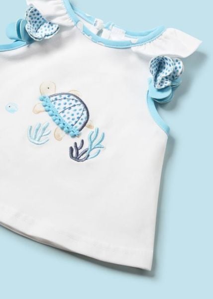 Mayoral 3lü Kız Bebek T-shirt Mayo Şapka Set