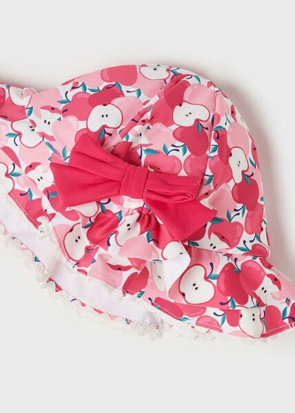 2'li Elma Desenli Kız Bebek Mayo Şapka Set