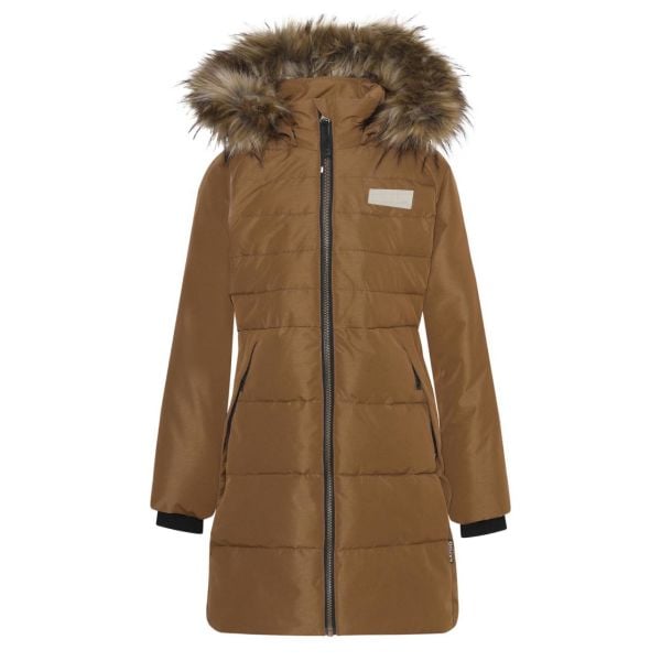 Kürk Kapüşonlu Uzun Kız Çocuk Puff Mont