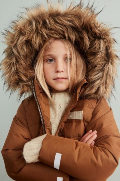 Kürk Kapüşonlu Uzun Kız Çocuk Puff Mont