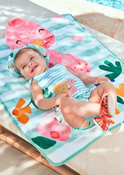 3'lü Kız Bebek Mavi Mayo - Şapka - Bluz Set