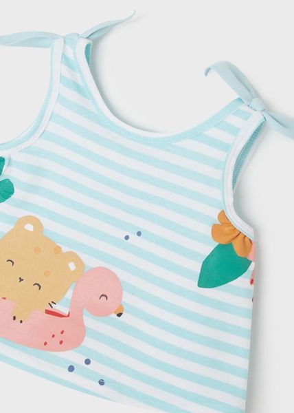 3'lü Kız Bebek Mavi Mayo - Şapka - Bluz Set