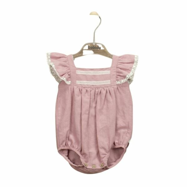 Dantel Detaylı Keten Kız Bebek Body Tulum