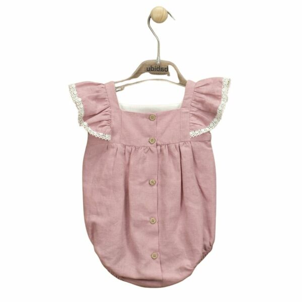 Dantel Detaylı Keten Kız Bebek Body Tulum