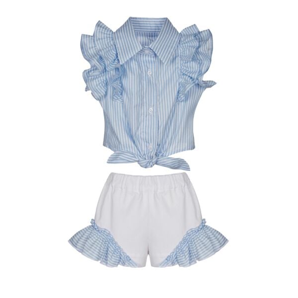 Çizgili 2li Kız Çocuk Gömlek Şort Set