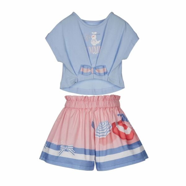 Fiyonklu 2li Kız Çocuk T-shirt Şort Set