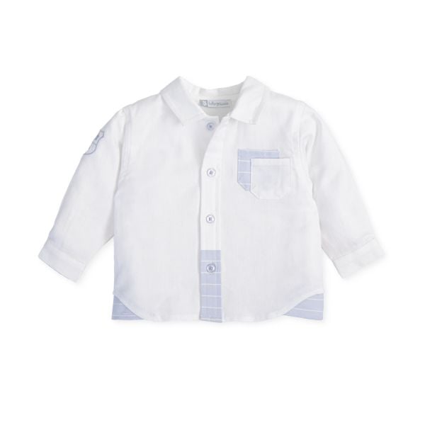 Tutto Piccolo Çizgili Cep Detaylı Beyaz Gömlek