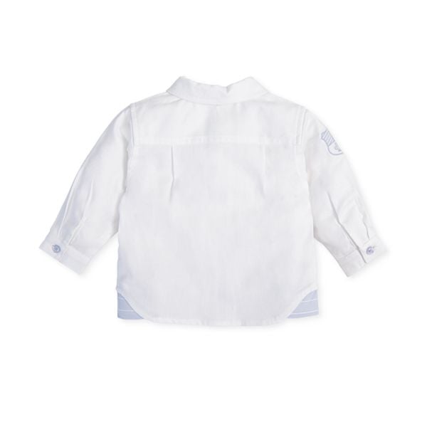 Tutto Piccolo Çizgili Cep Detaylı Beyaz Gömlek