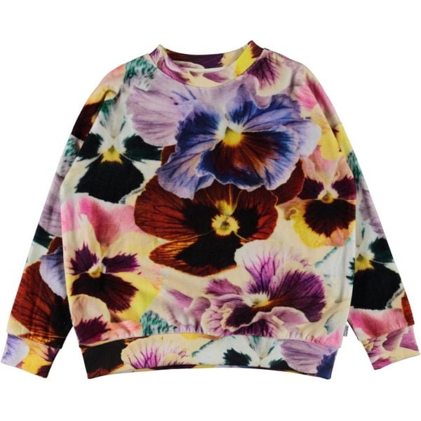 Çiçek Desenli Kadife Kız Çocuk Sweatshirt
